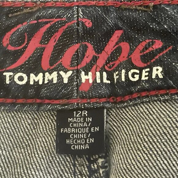 TOMMY HILFIGER Dark Wash Blue Flare Cut Stretch Denim Jean Sz 12R - Picture 2 of 7